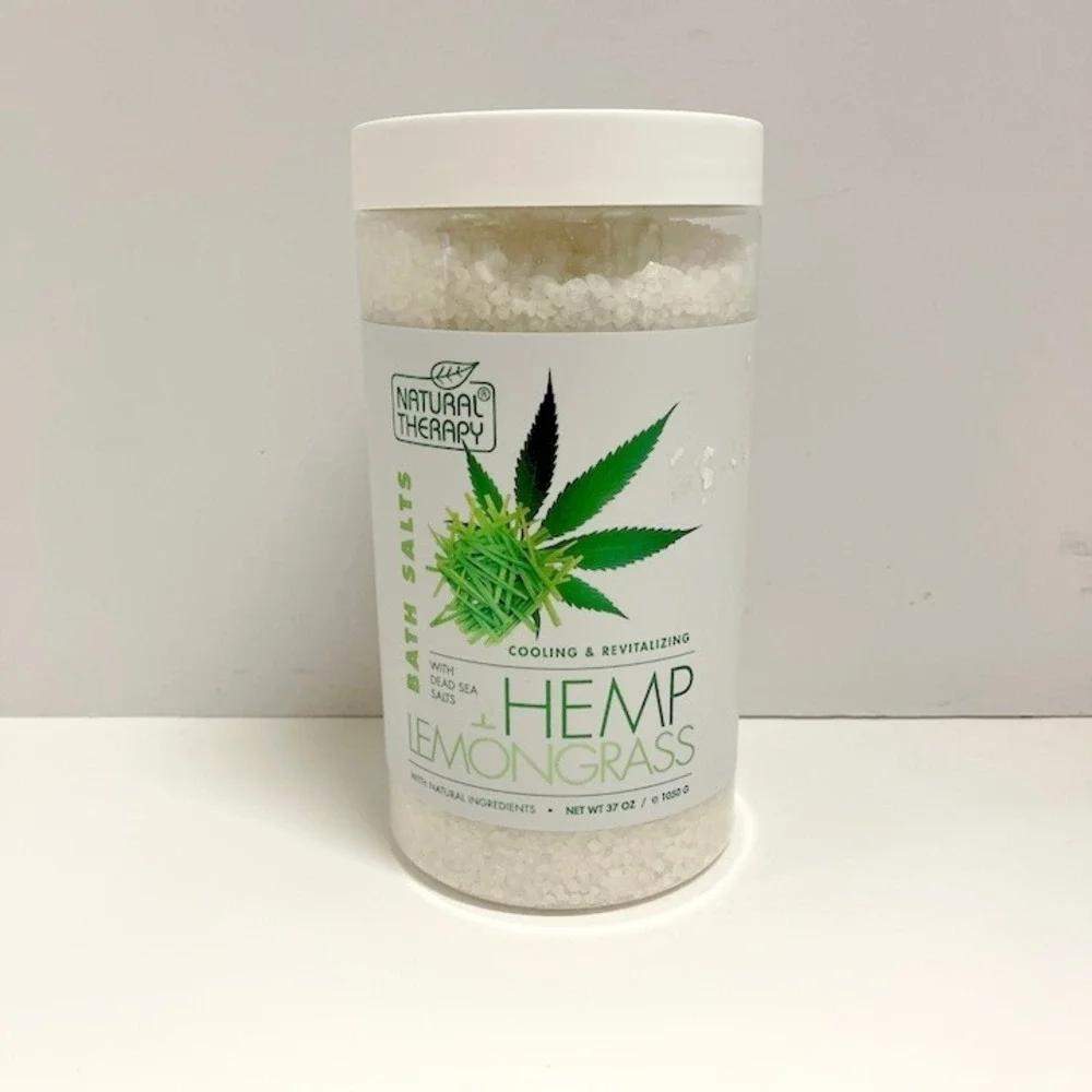 Natural Therapy Hemp Lemongrass Bath Salts NEW 37oz Jar‎ Natural Ingredients